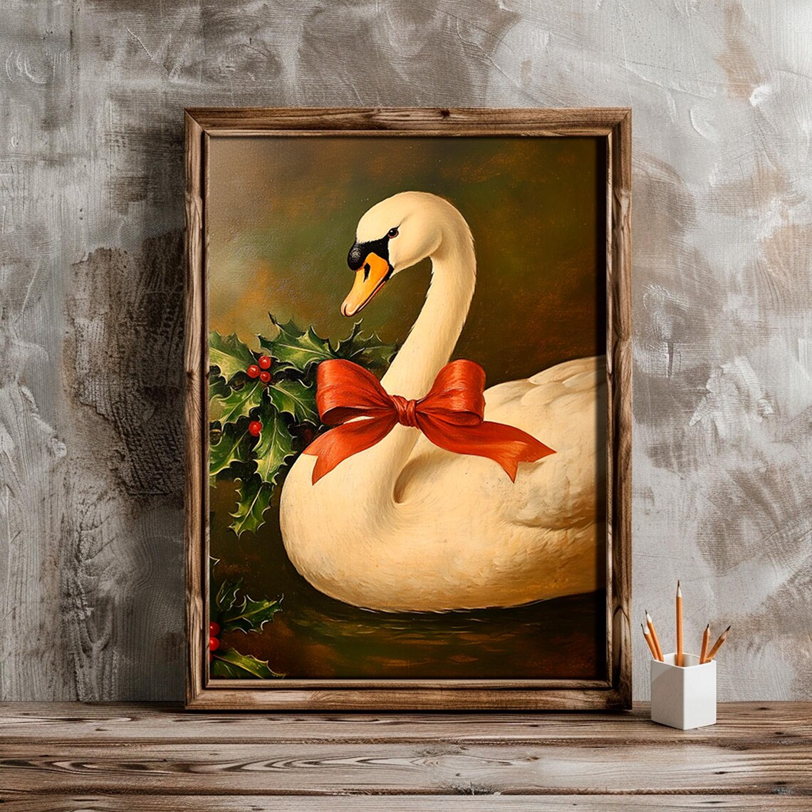 Christmas Swan Vintage Christmas Tree Art Print - Image 4