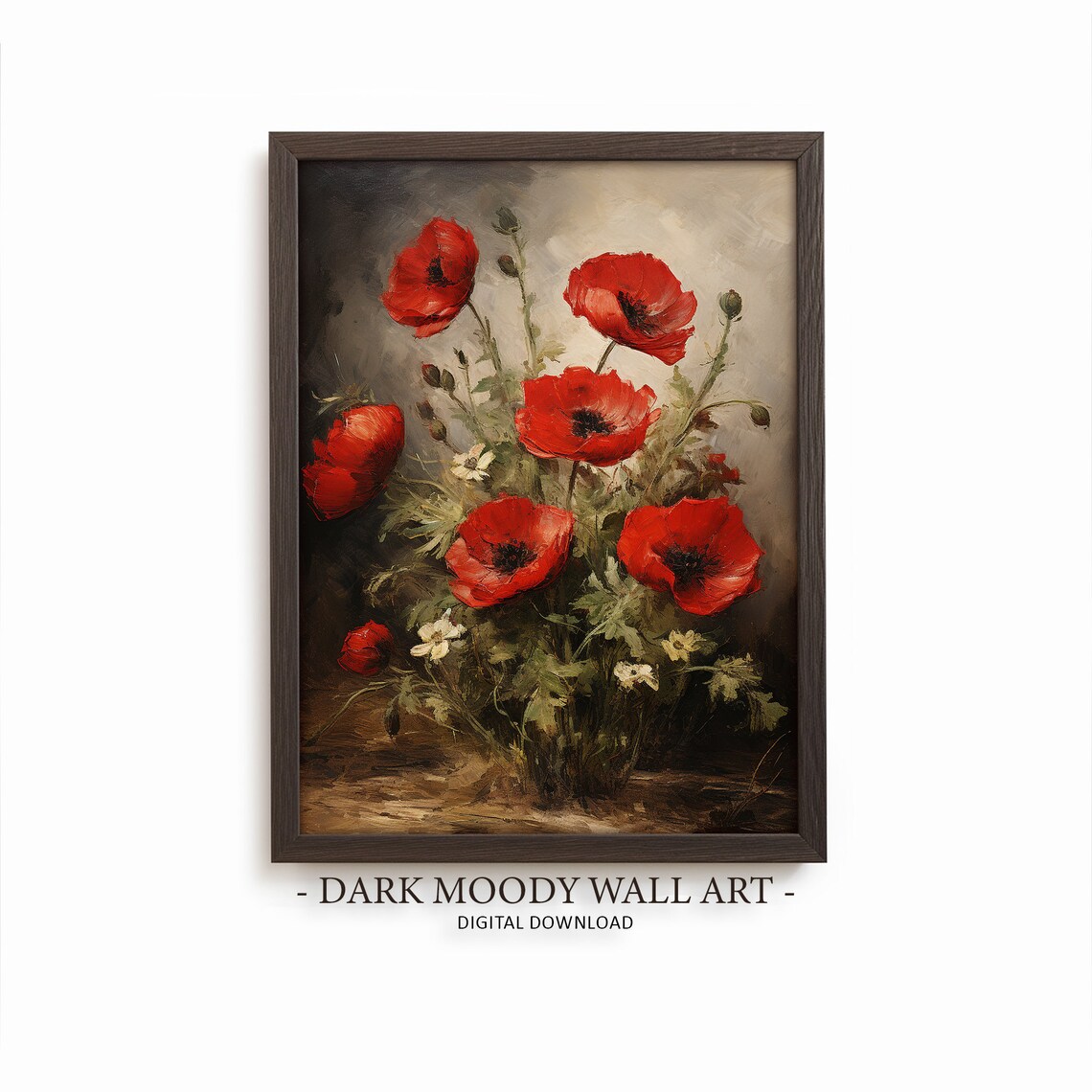 Red Poppy Dark Academia Gothic Floral Art Print