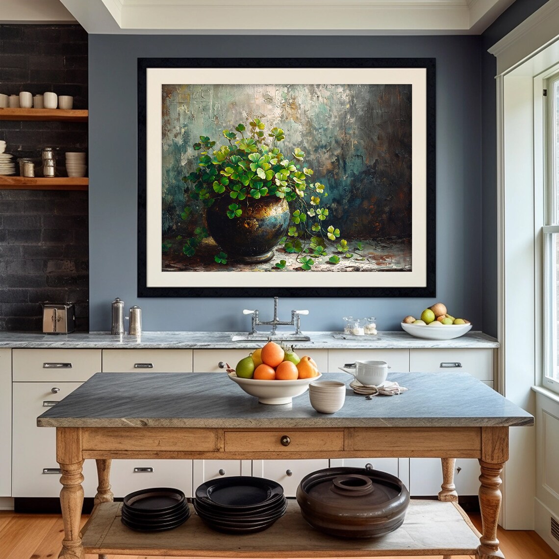 Potted Shamrocks Rustic Pot Dark Moody Irish Still Life Poster - Image 3