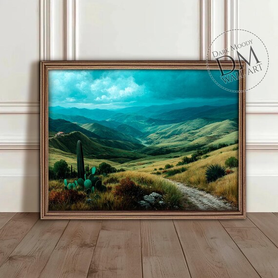 Mexican Mountain Valley Rustic Desert Cactus Landscape Poster