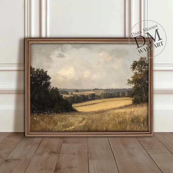 Golden Wheat Field Countryside Moody Vintage Landscape Poster