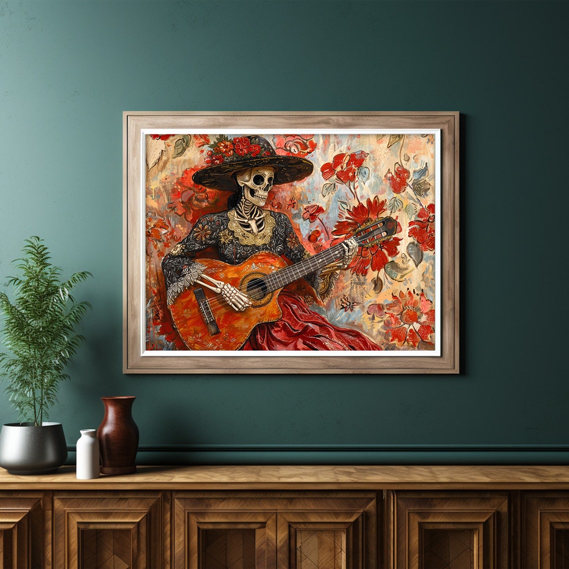 Catrina Skeleton Playing Guitar Day Of The Dead Mexican Art Poster - Image 6