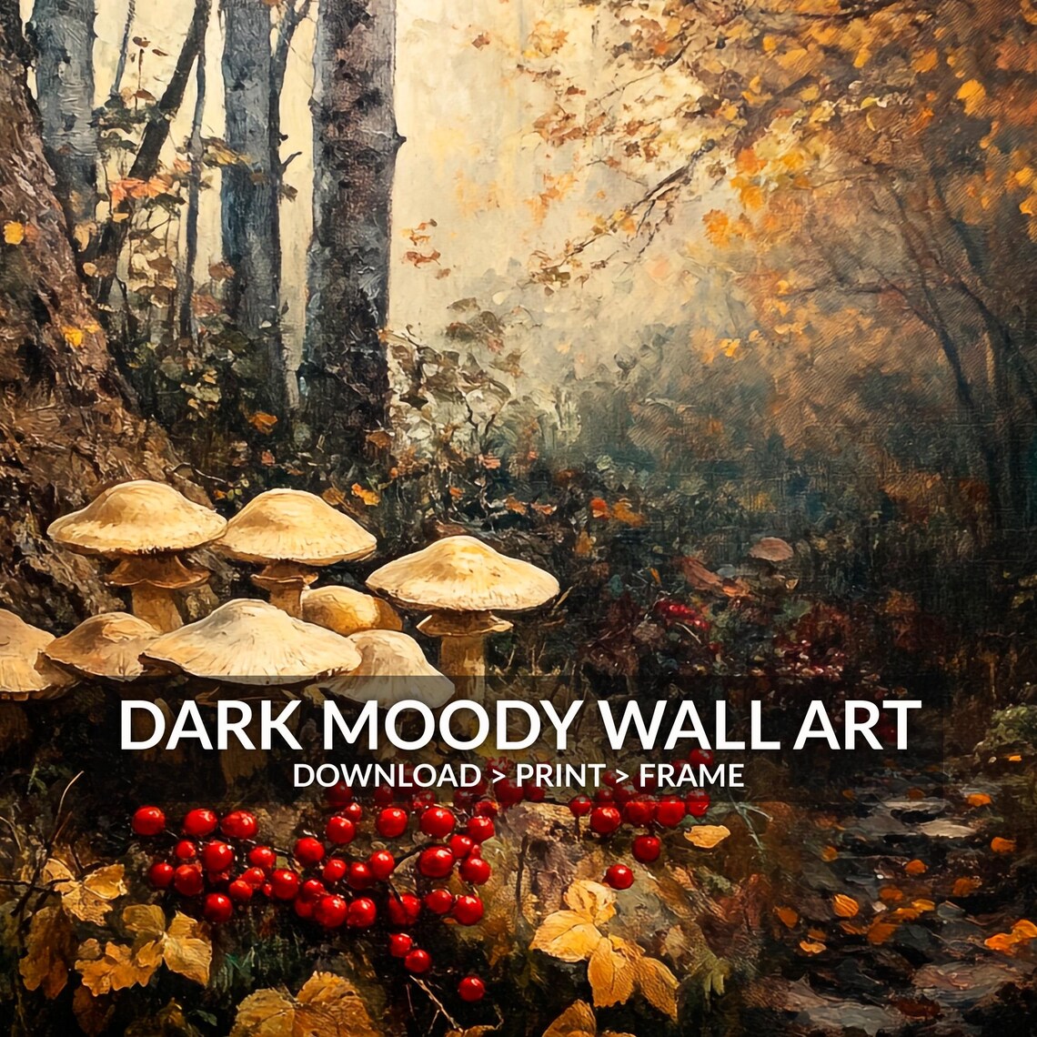 Forest Floor Mushrooms With Red Berries Along Woodland Path Vintage Poster - Image 2