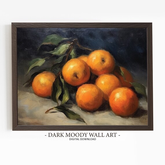 Moody Orange Clementines Vintage Kitchen Still Life Art Print