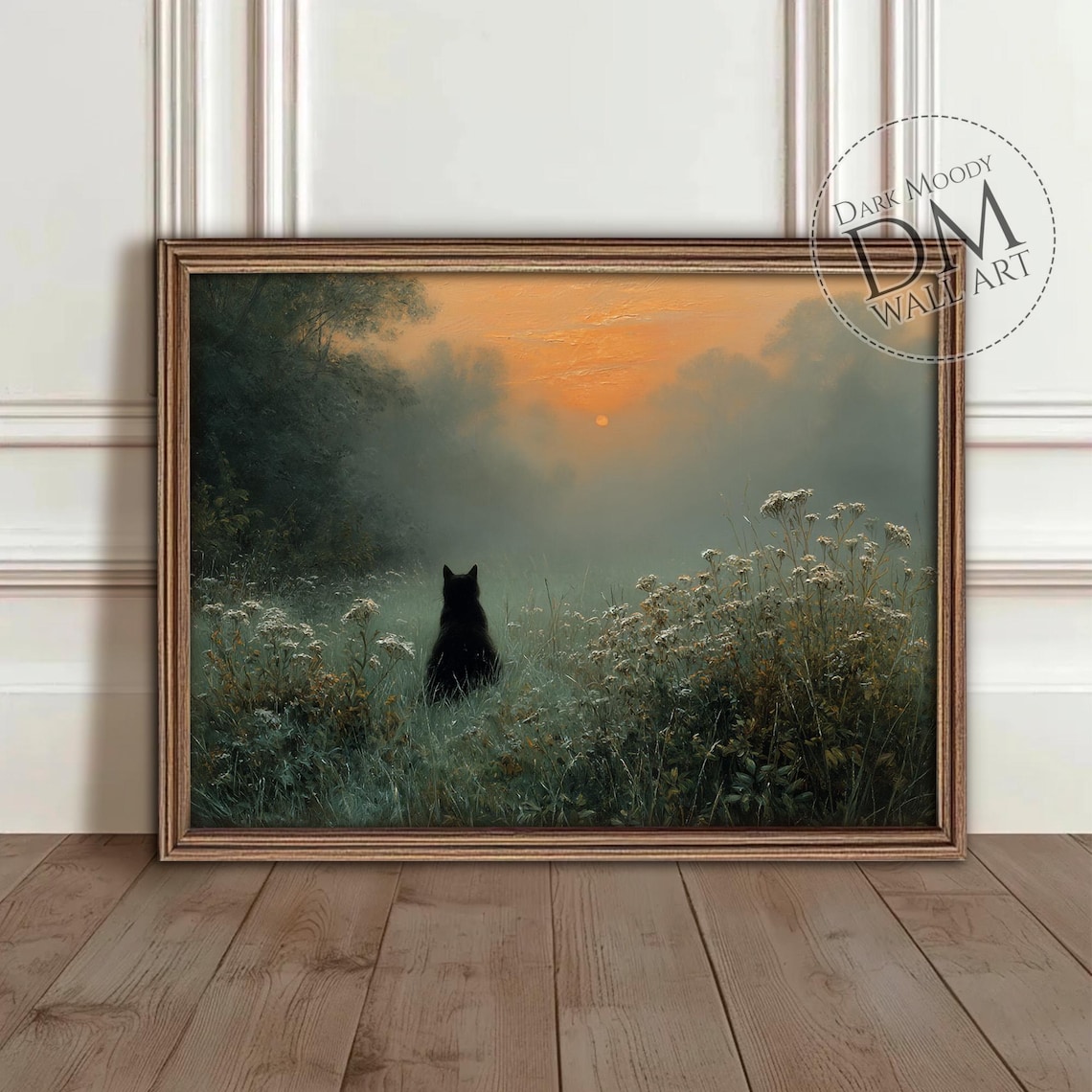 Black Cat Gothic Sunset Animal Art Print