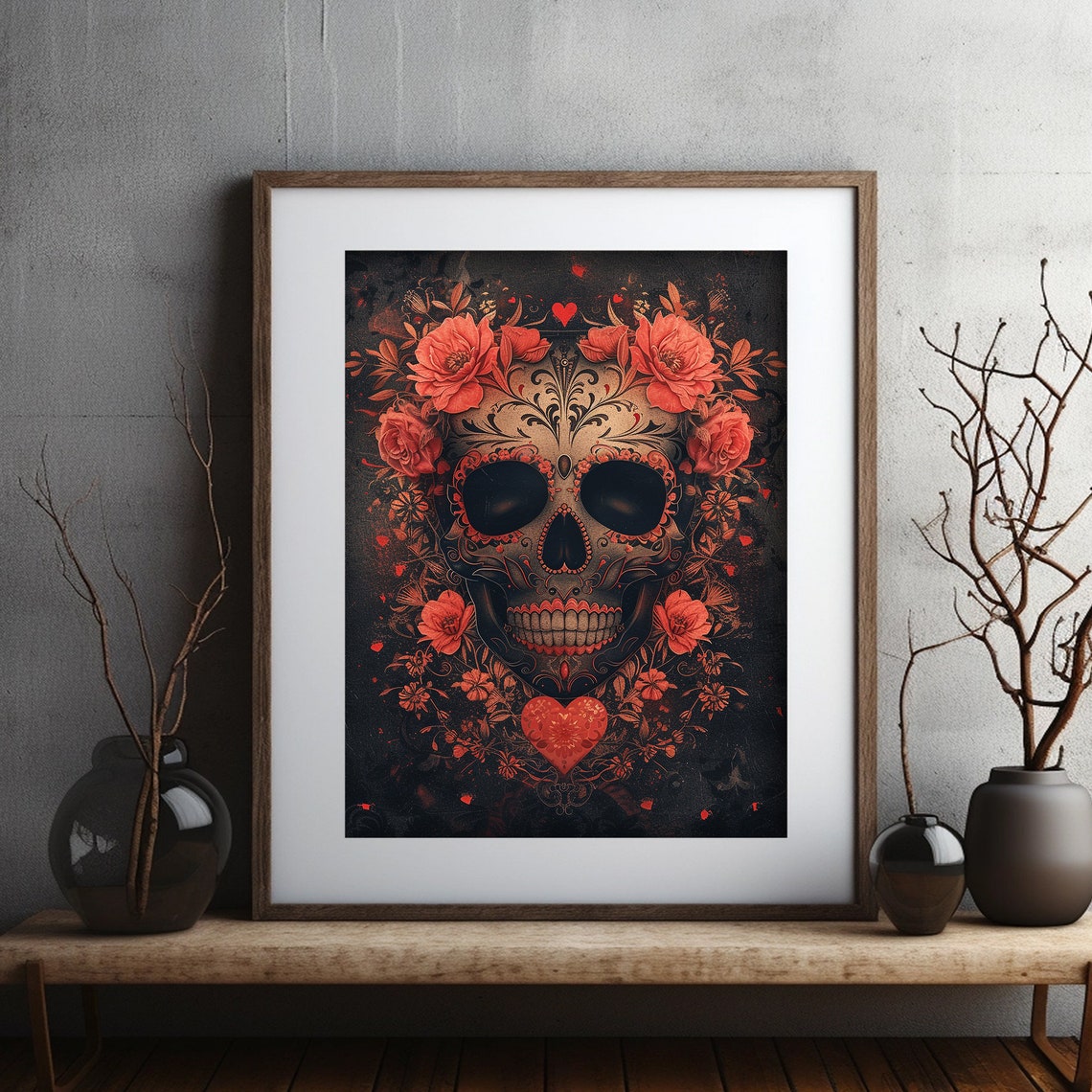 Floral Sugar Skull Painting Dia De Los Muertos Art Mexican Print - Image 6
