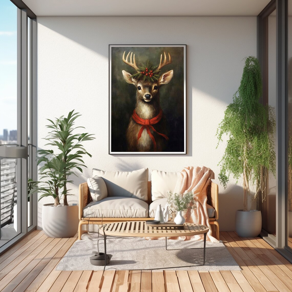 Christmas Reindeer Vintage Deer Wall Art Print - Image 2