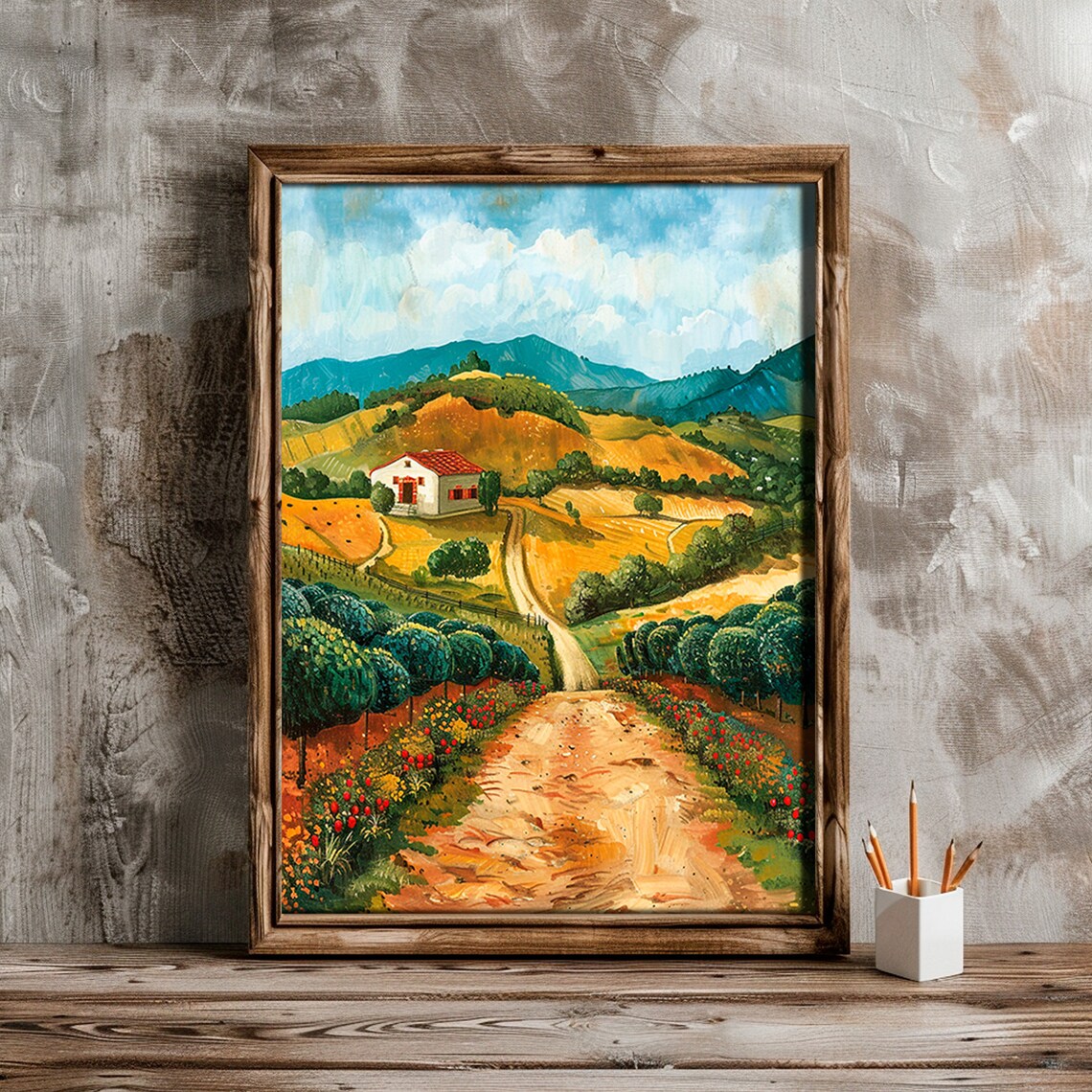 Golden Farm Valley Farmhouse Orchard Autumn Landscape Art Print - Image 6