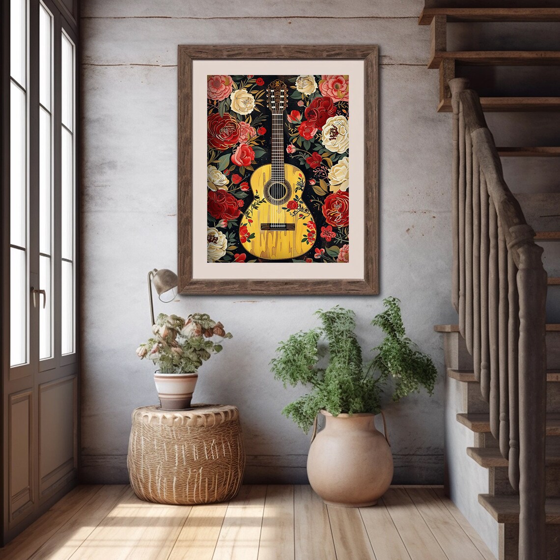 Classical Guitar Red Roses Dark Floral Music Painting Poster - Image 5