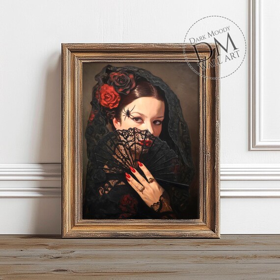 Spanish Gothic Woman Wall Art Dark Coquette Portrait