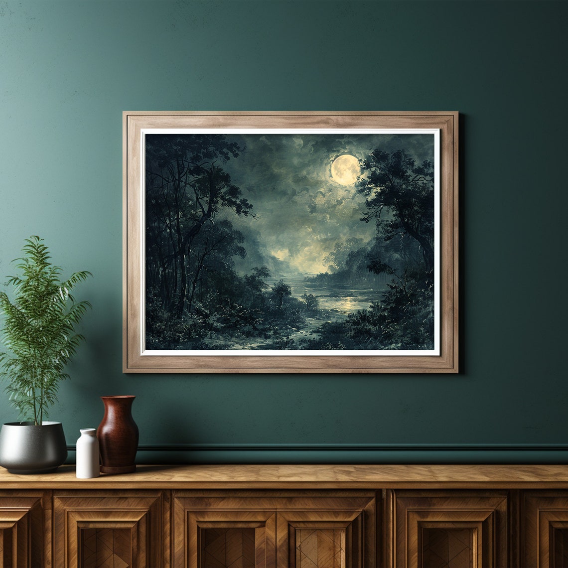 Full Moon Print Dark Moody Moonlight Painting Moody Landscape Art Wall Art - Image 6