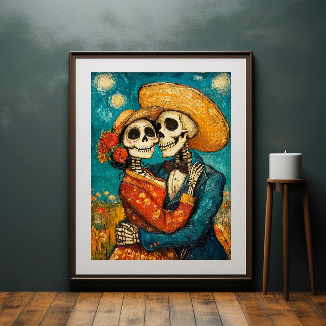 Dia de los Muertos Skeleton Couple Starry Night Embrace Poster - Image 4