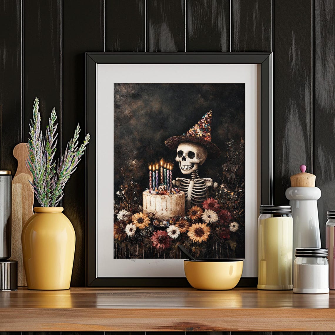 Skeleton Birthday Party Hat Cake Candles Fun Gothic Celebration Poster - Image 6