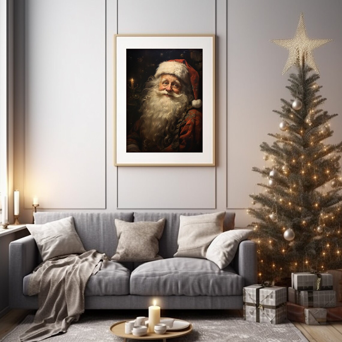 Vintage Santa Claus Portrait Painting Old Fashioned Christmas Poster - Image 2