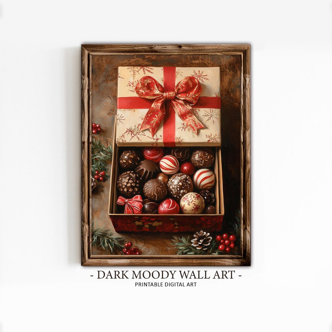 Christmas Chocolate Truffle Gift Box Pine Berries Still Life Poster - Image 2