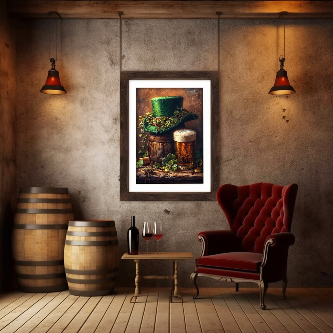 St Patricks Day Beer Print, Rustic Clover Art Print - Image 5