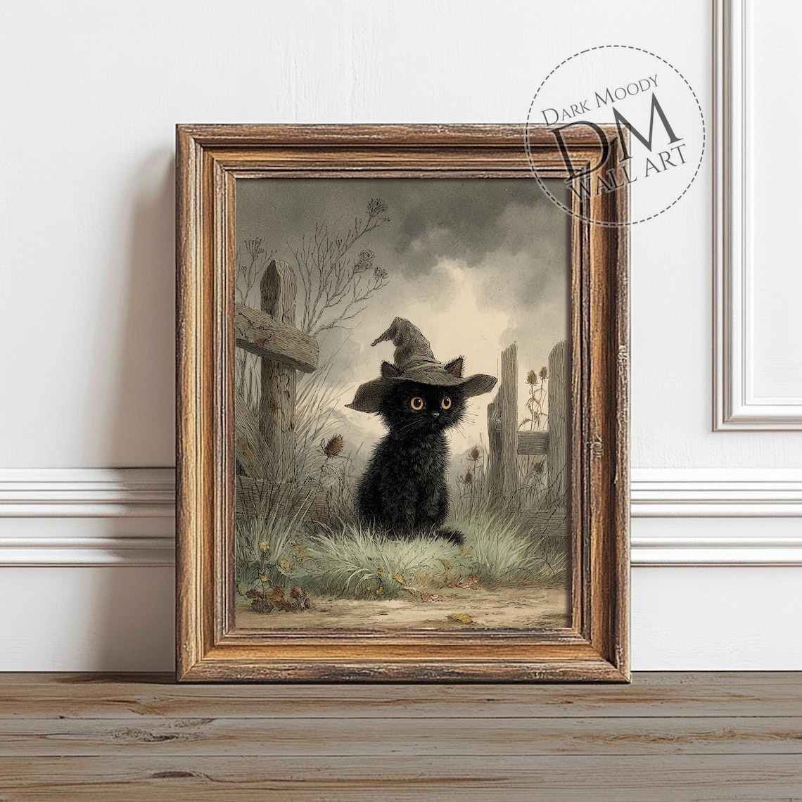 Black Cat In Witch Hat Gothic Halloween Art Print