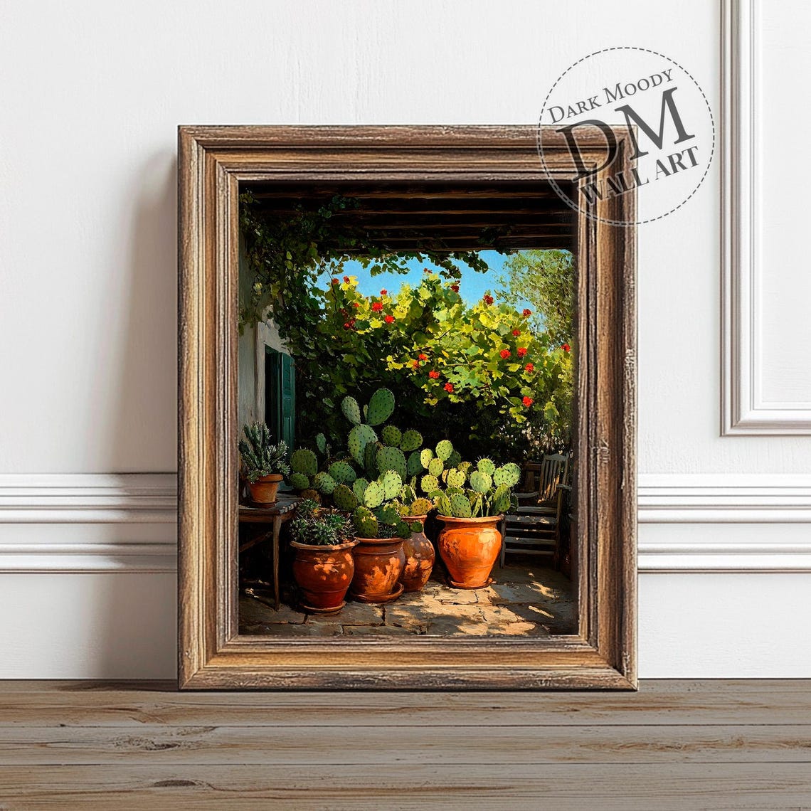 Mexican Patio Rustic Cactus In Clay Pots Sunlit Courtyard Poster