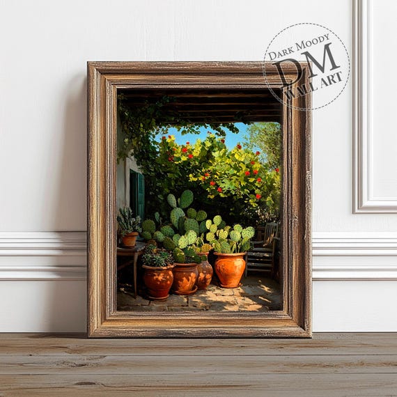 Mexican Patio Wall Art Rustic Cactus In Clay Pots