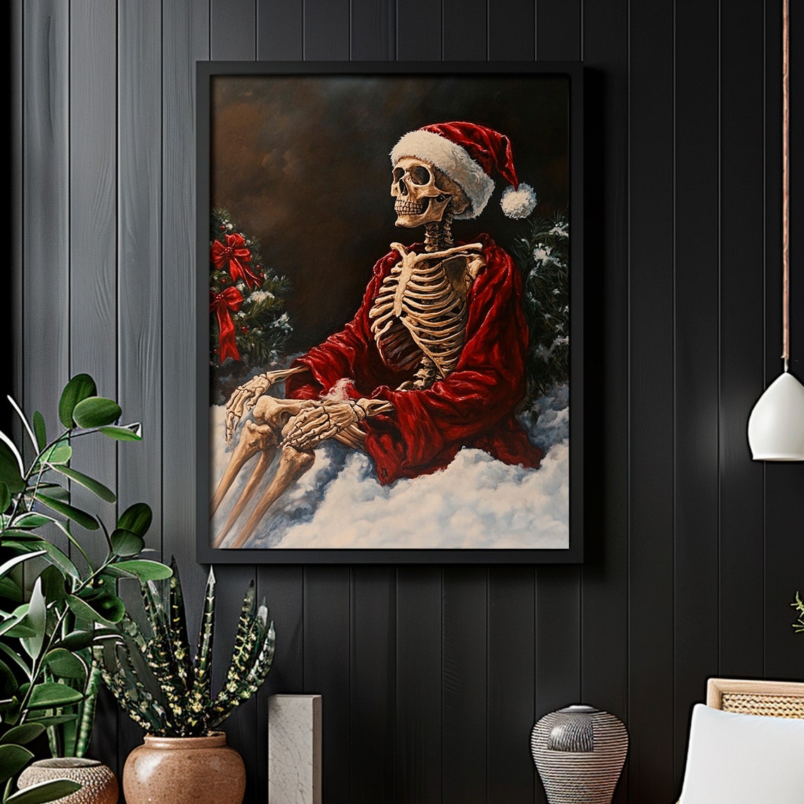 Skeleton Santa In Snow Gothic Christmas Dark Painting Poster - Image 6