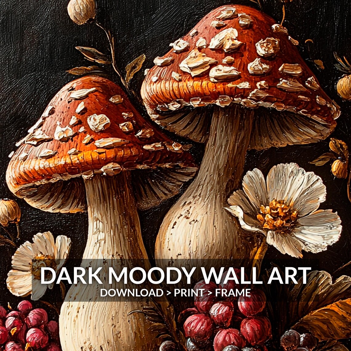 Fly Agaric Mushrooms Berries Dark Autumn Forest Art Decor Poster - Image 6