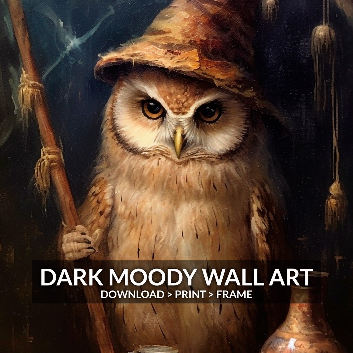 Wizard Owl With Broom Potion Table Halloween Fantasy Art Poster - Image 6