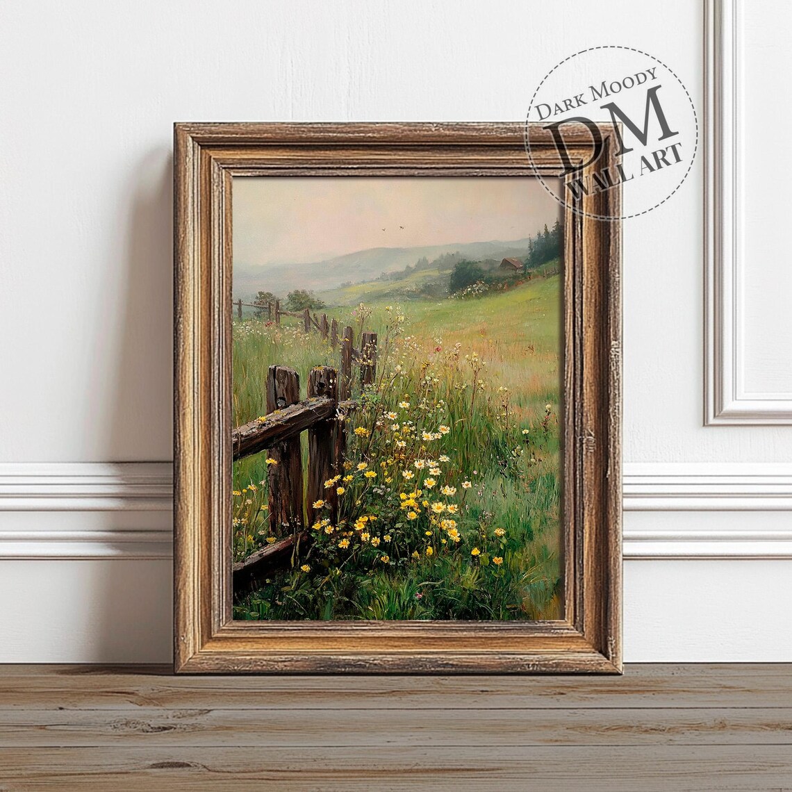 Wildflower Field Fence Poster Country Meadow Rustic Farm Painting