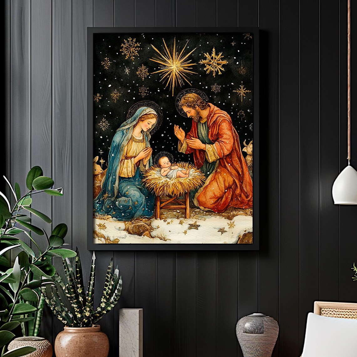 Nativity Scene Birth of Baby Jesus Vintage Art Print - Image 5