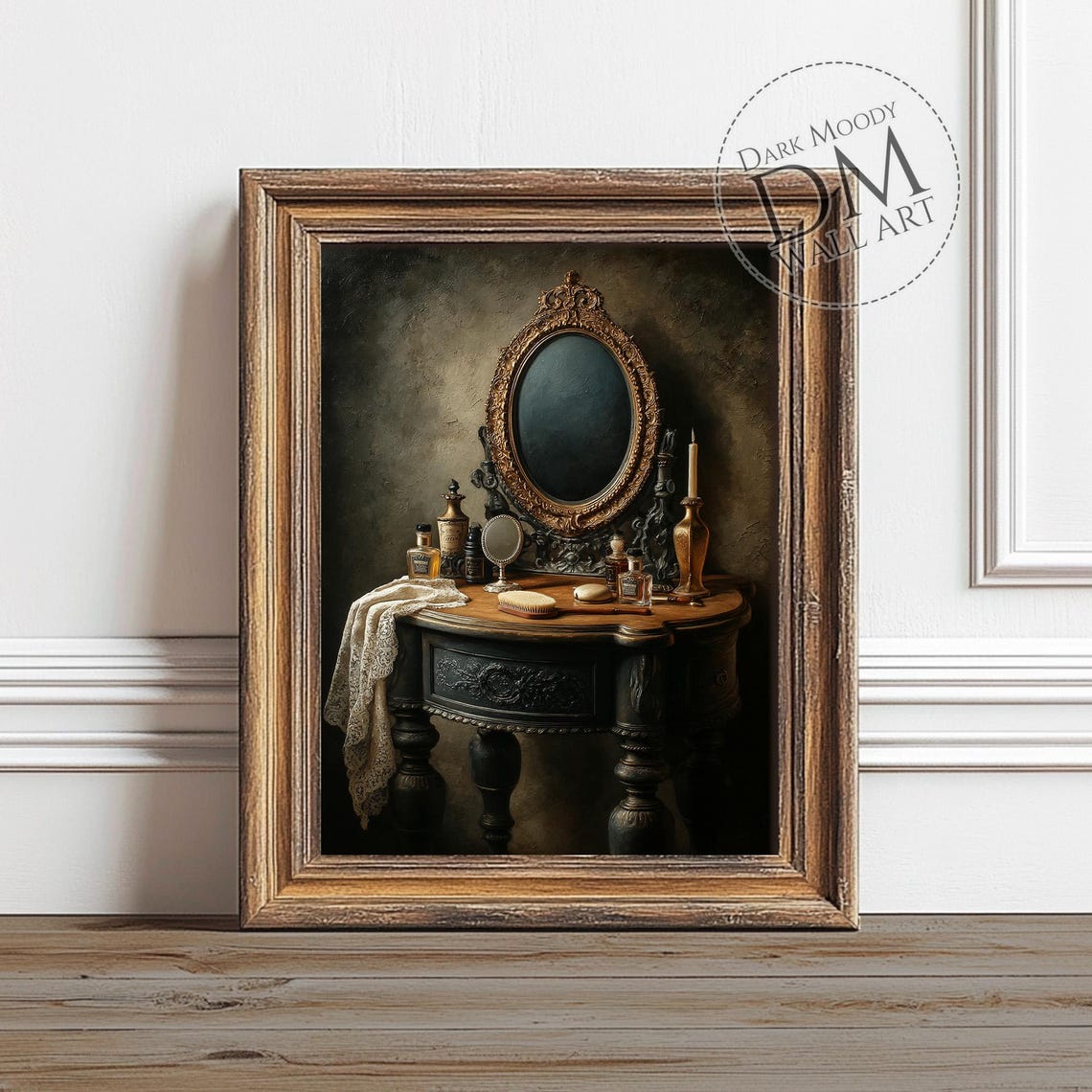 Victorian Vanity with Ornate Mirror Dark Moody Still Life Poster