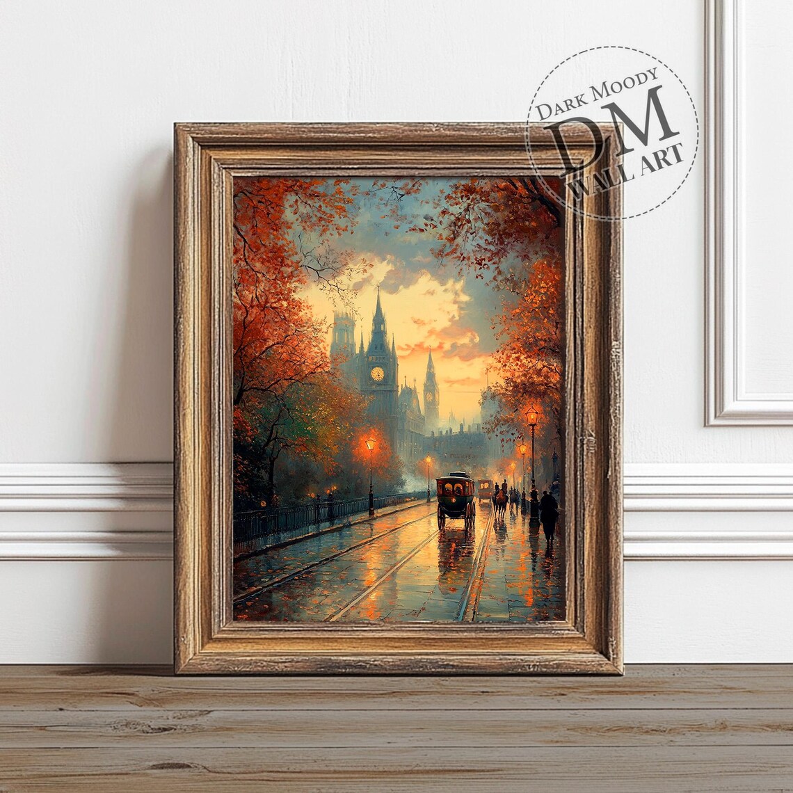 London Autumn Street Scene, Victorian Cityscape Art Print