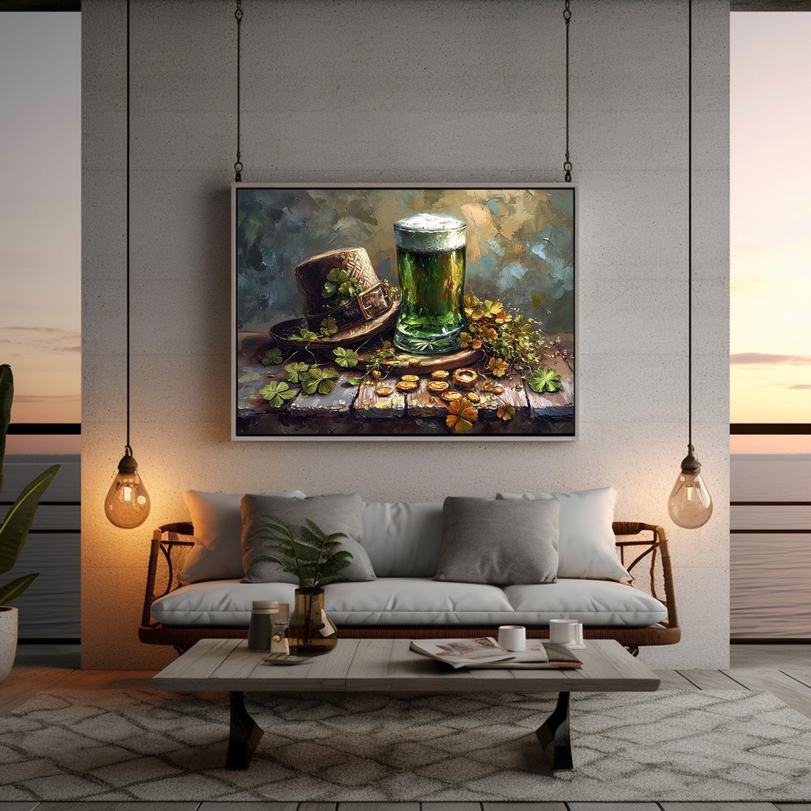 St Patricks Day Hat And Beer Prints Rustic Clover Wall Art Irish Art Gifts Irish Wall Decor Shamrock Print Decor - Image 2