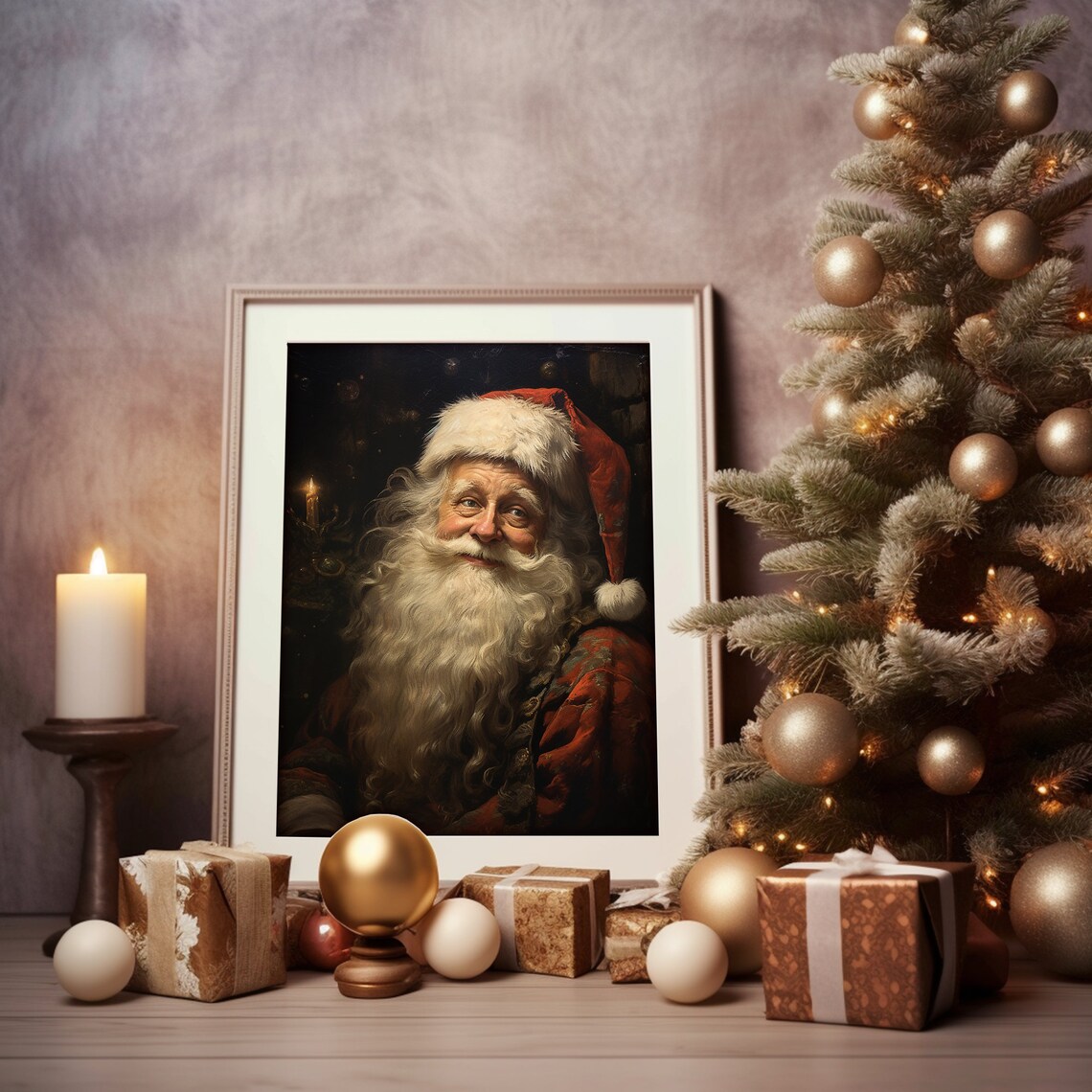 Vintage Santa Claus Portrait Painting Old Fashioned Christmas Poster - Image 4