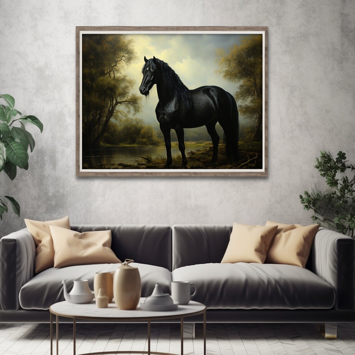 Antique Black Horse Vintage Farmhouse Art Print - Image 4