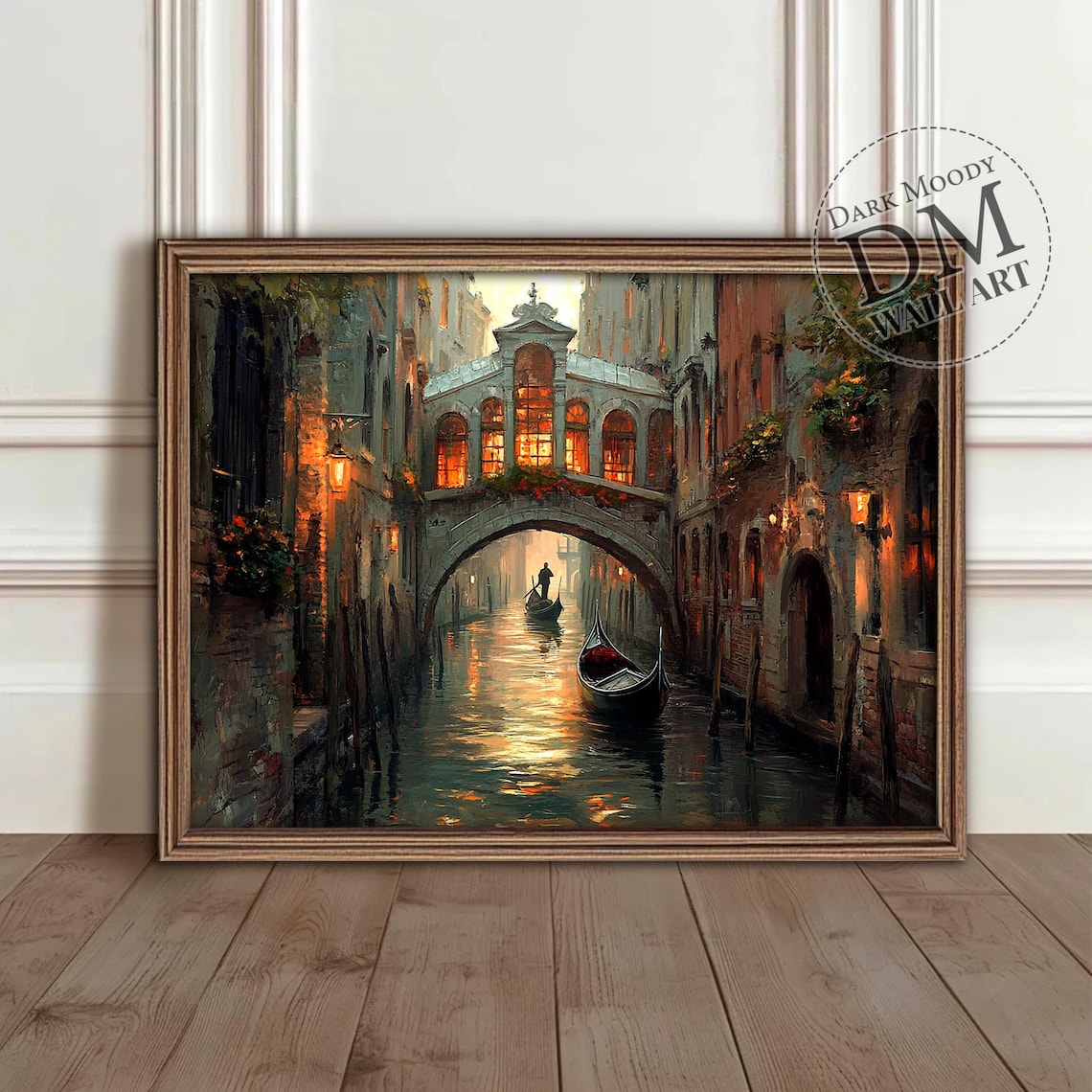 Venice Italy Bridge of Sighs Canal Gondolas Evening Art Poster