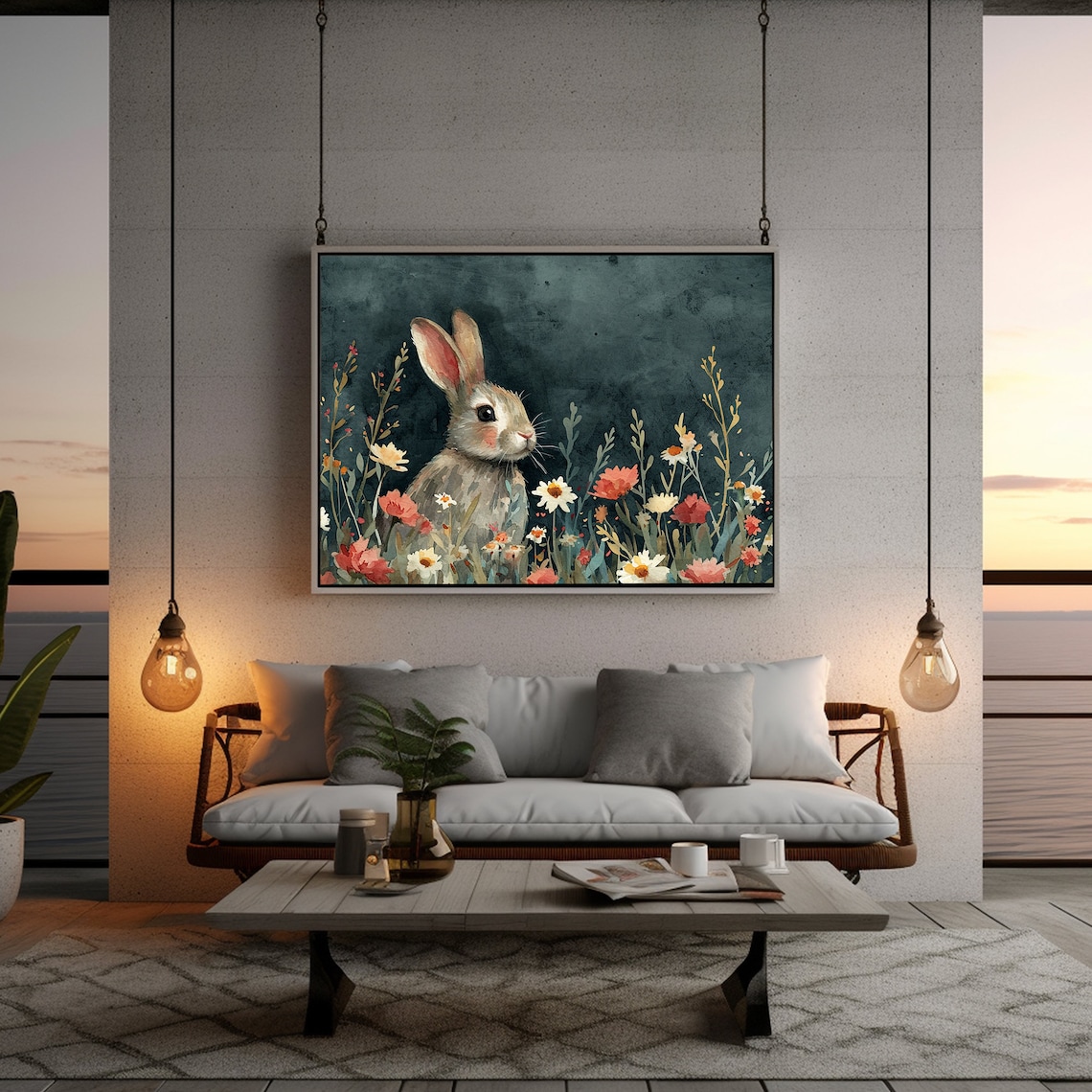 Easter Bunny Prints, Moody Rabbit Painting - Image 3