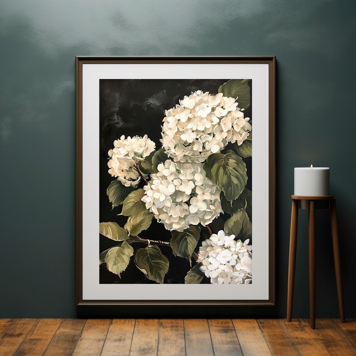 White Hydrangea Painting, Dark Academia Floral Art Print - Image 2