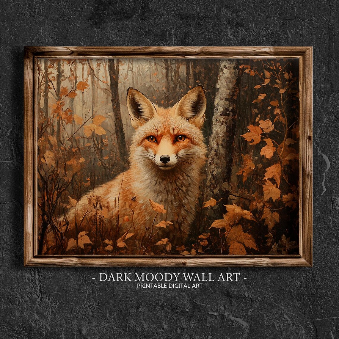 Red Fox Face Autumn Foliage Woodland Wildlife Painting Wall Art