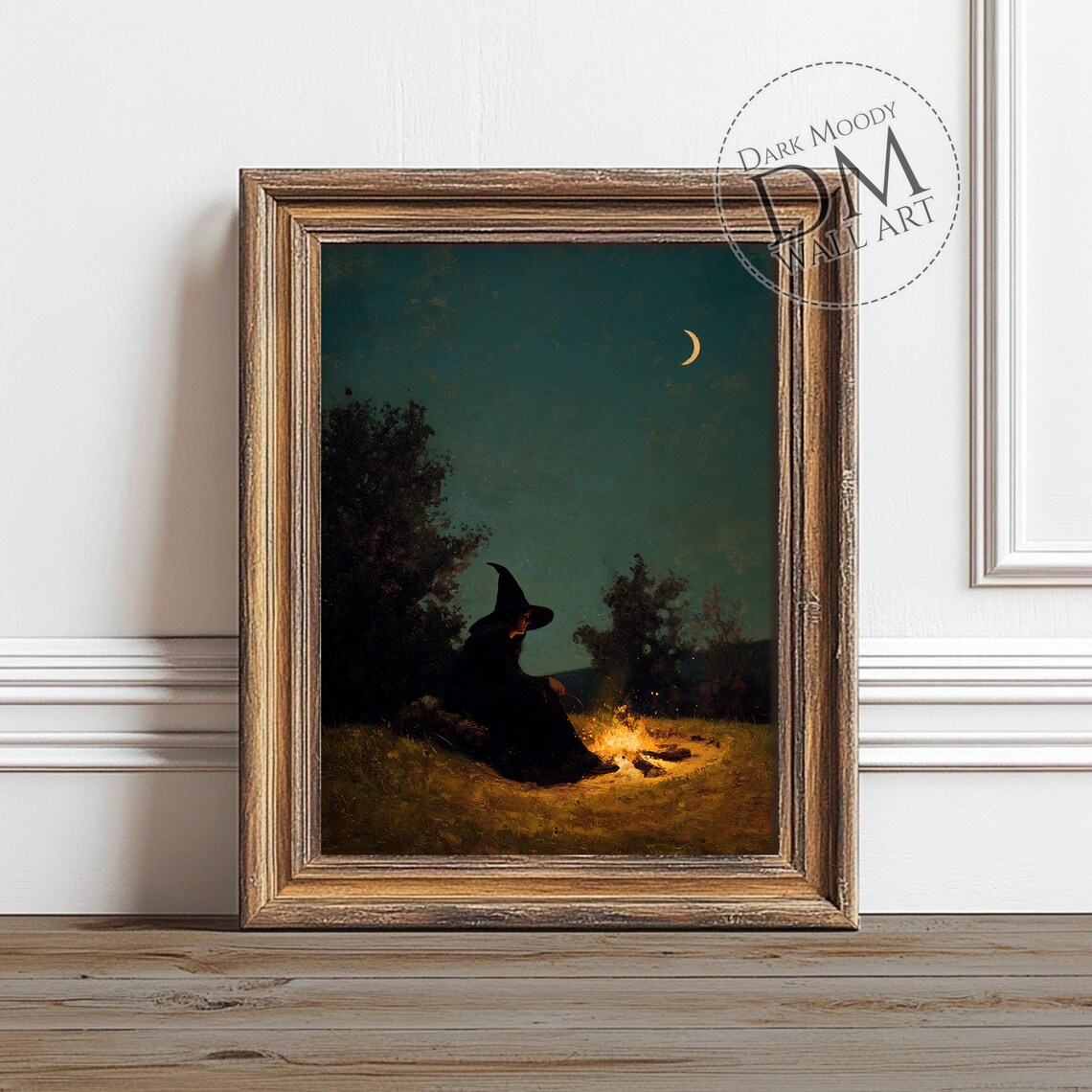 Witch By Campfire Halloween Art Print, Gothic Scene