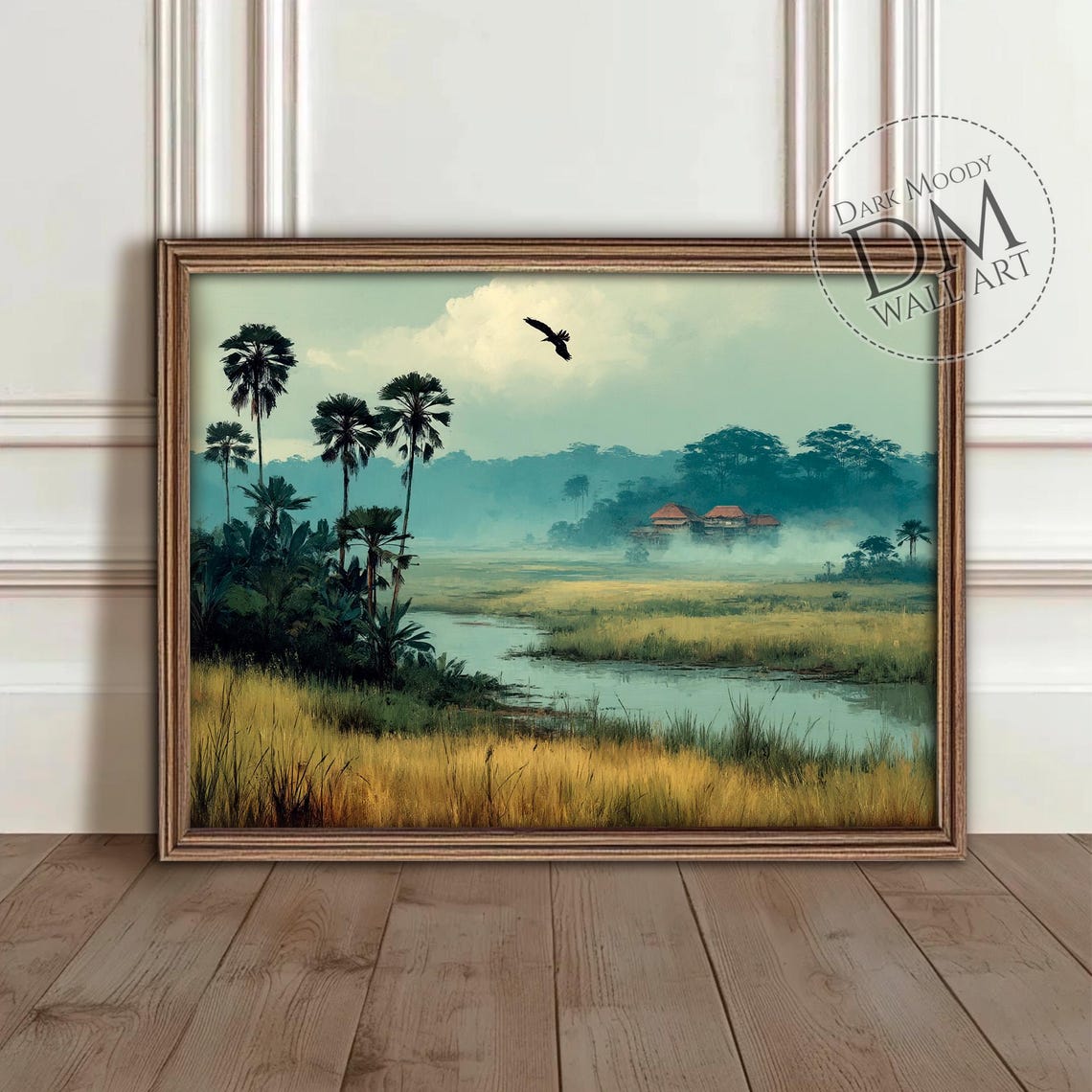 Tropical Jungle Wall Art Misty Palm Landscape Moody Nature Decor