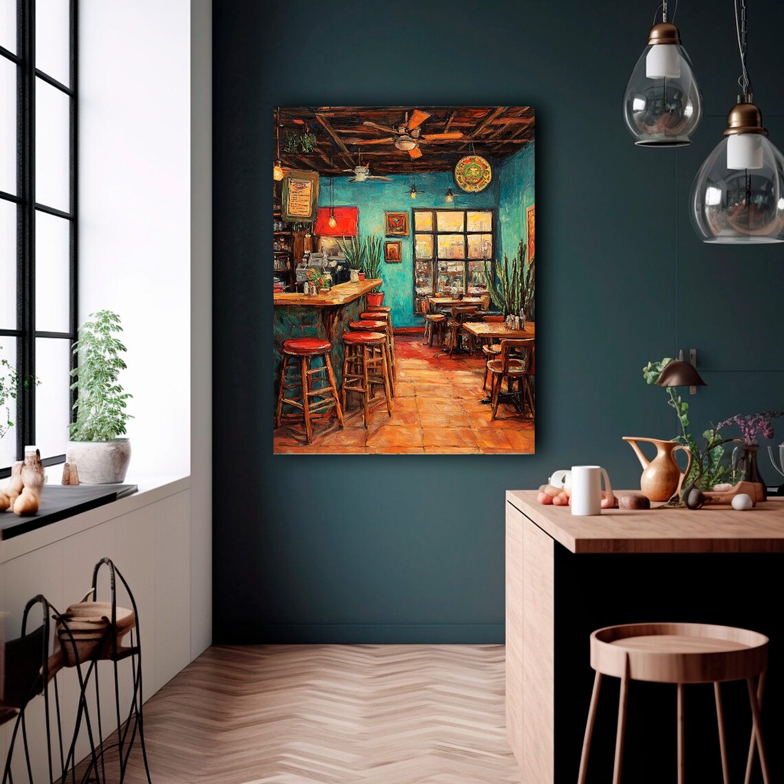 Colorful Mexican Cantina Bar Interior Turquoise Walls Travel Poster - Image 2