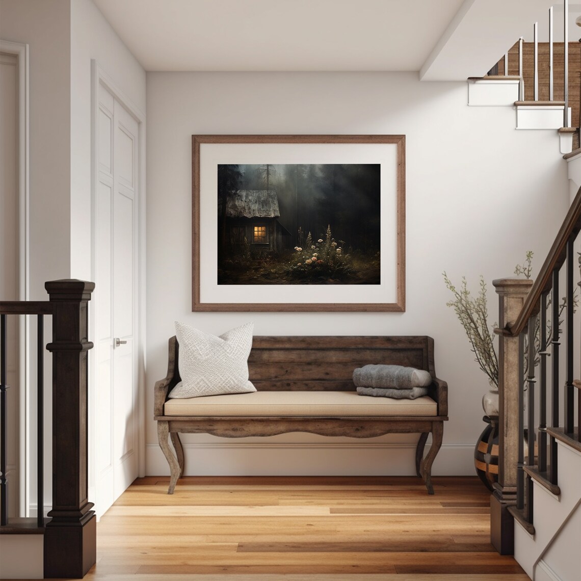Dark Forest Farmhouse Cottage Moody Landscape Art Print - Image 5