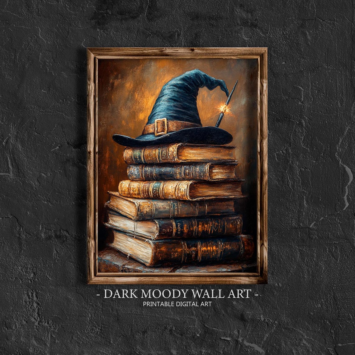 Teal Witch Hat Brass Buckle Magic Wand Old Books Moody Poster