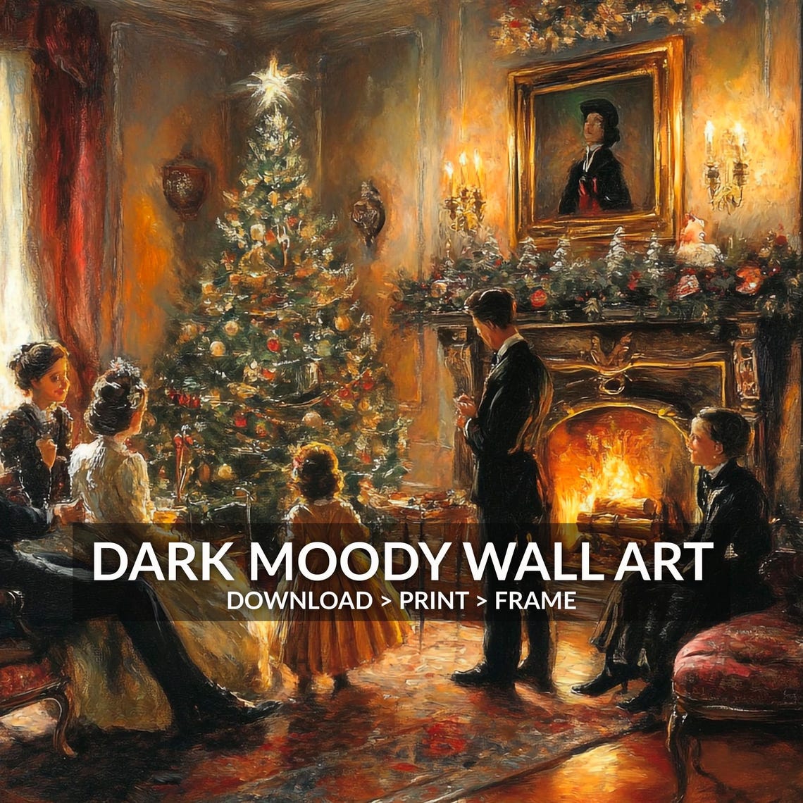 Victorian Family Gathered Around Christmas Tree by Fire Wall Art - Image 2