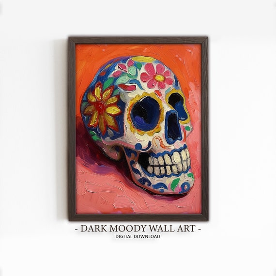 Sugar Skull Print Dia De Los Muertos Mexican Colorful Painting Wall Art Matisse Style