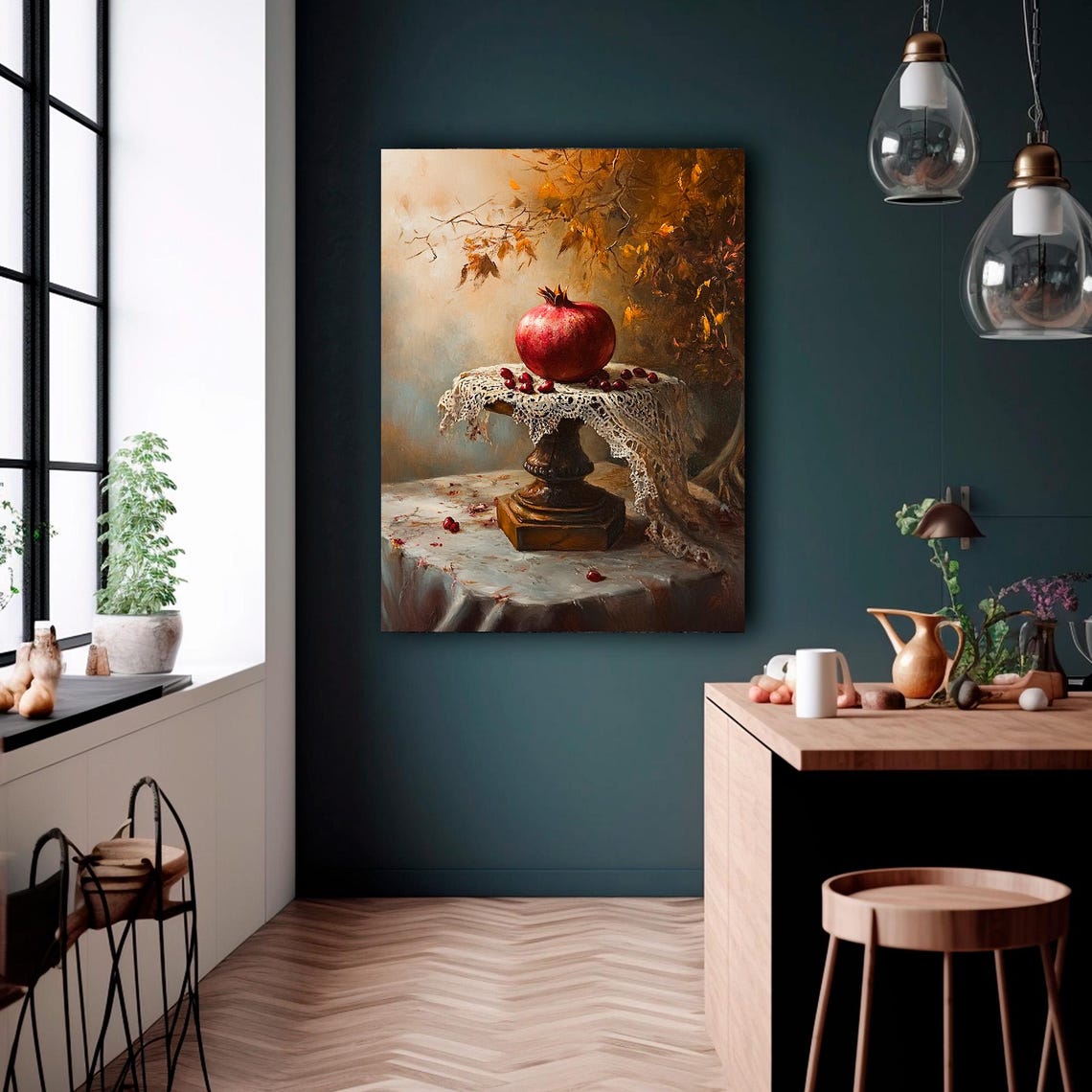 Vintage Fall Prints Pomegranate Painting Autumn Kitchen Wall Art Rustic Fall Decor Moody Fruit Print Autumn Prints - Image 4