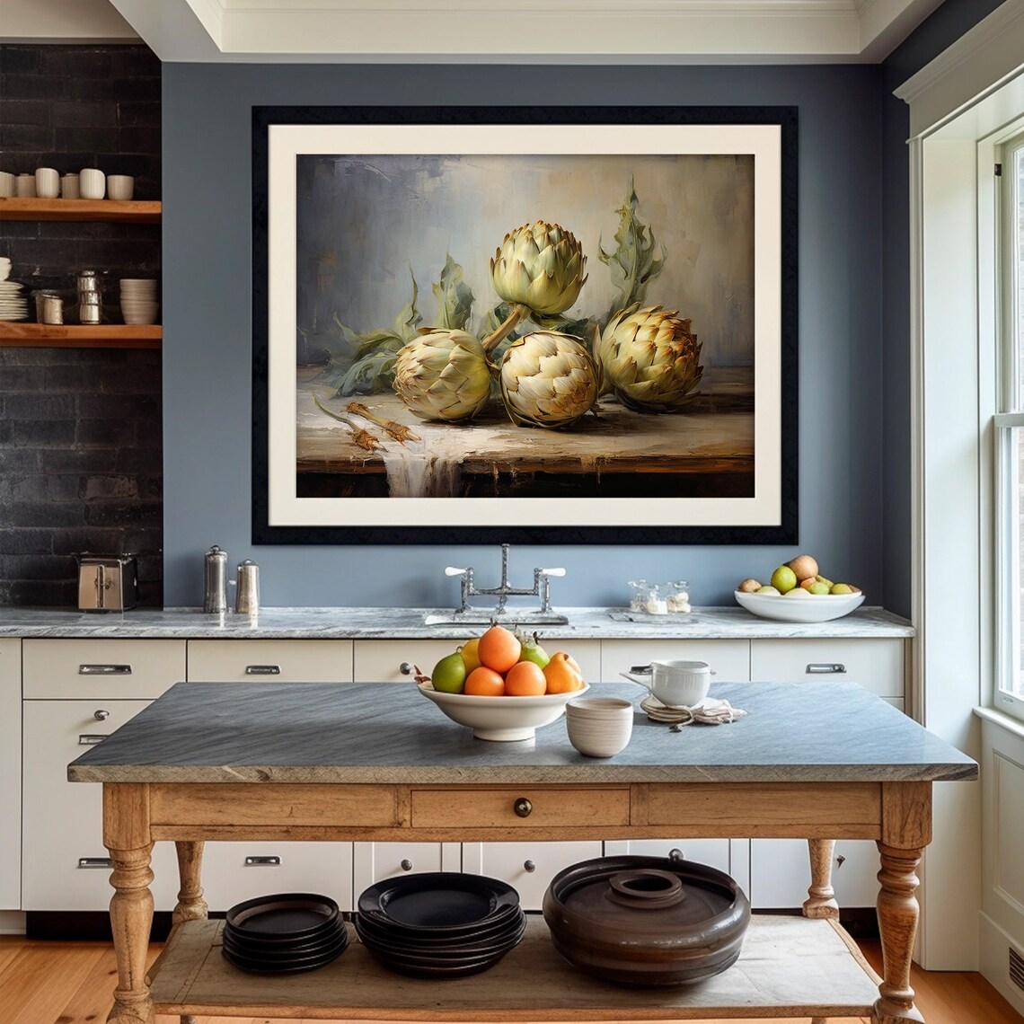 Moody Artichoke Painting, Vintage Fruit Still Life - Image 2