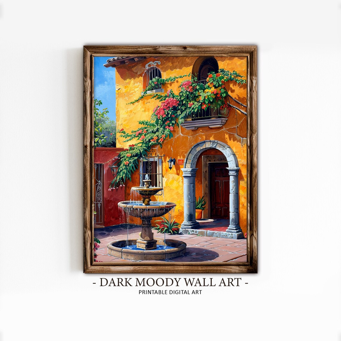 Mexican Courtyard Garden Art Print, Traditional Decor