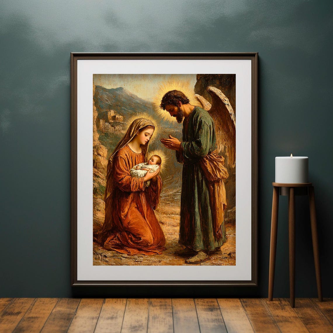 Classic Nativity Mary and Jesus Joseph Praying Angel Painting Poster - Image 4