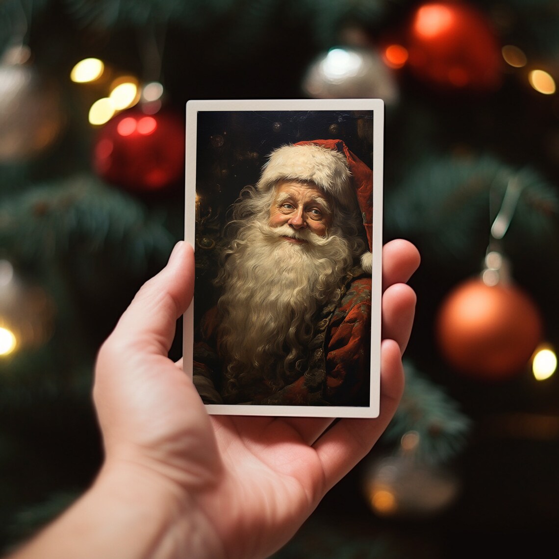 Vintage Santa Claus Portrait Painting Old Fashioned Christmas Poster - Image 5