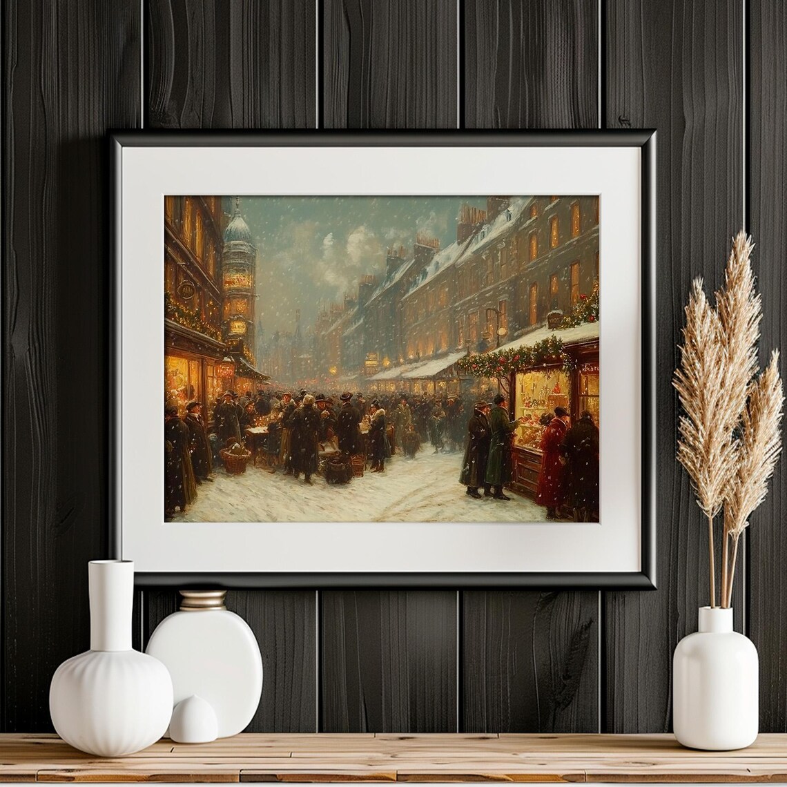 Bustling Victorian Christmas Market Snowy City Street Poster - Image 4